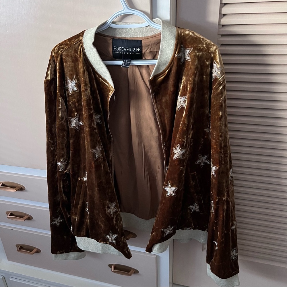 Forever 21+ Stretch Bomber Jacket Gold 3X